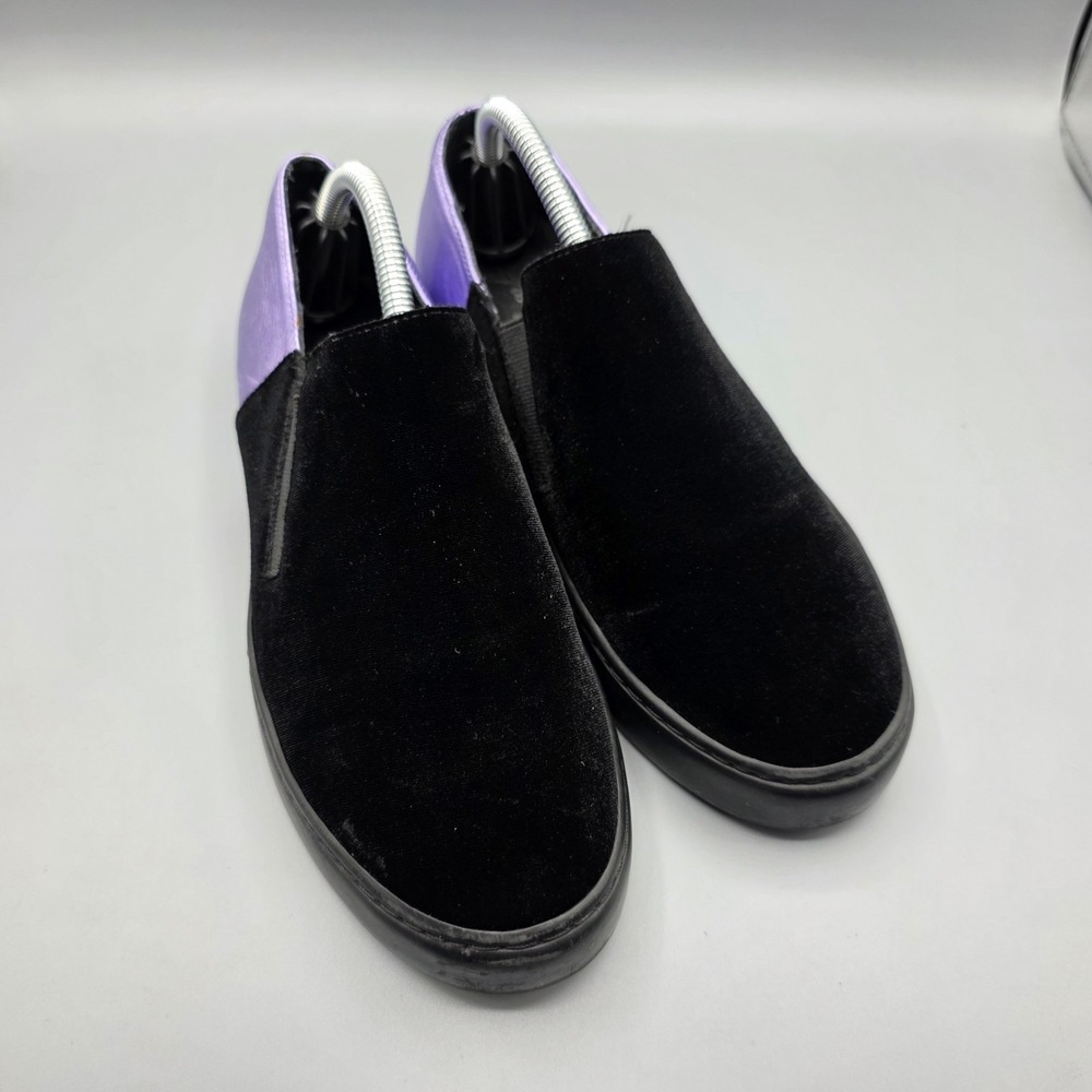 Free People Varsity Sneakers Womens 37 Black Velvet Purple Leather Metallic Shoe